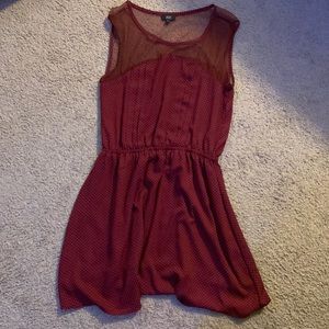 Maroon polka dotted dress